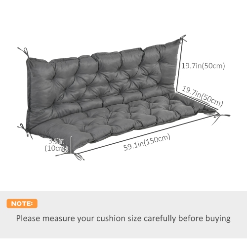 Outsunny Proch Swing Cushion, 59" x 40" x 4" Outdoor Bench Cushion with Backrest, 4" Thick Filling and String Ties, 3 Seater, Dark Grey