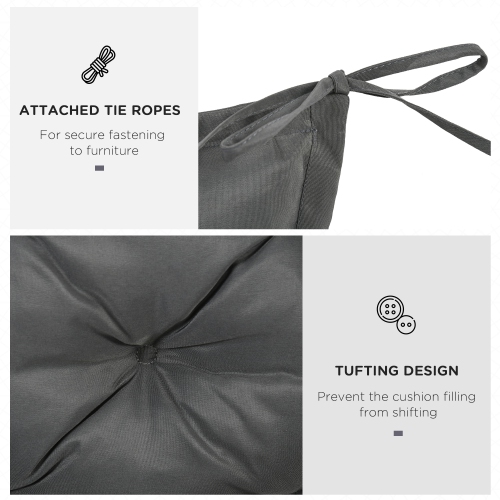 Outsunny Proch Swing Cushion, 59" x 40" x 4" Outdoor Bench Cushion with Backrest, 4" Thick Filling and String Ties, 3 Seater, Dark Grey