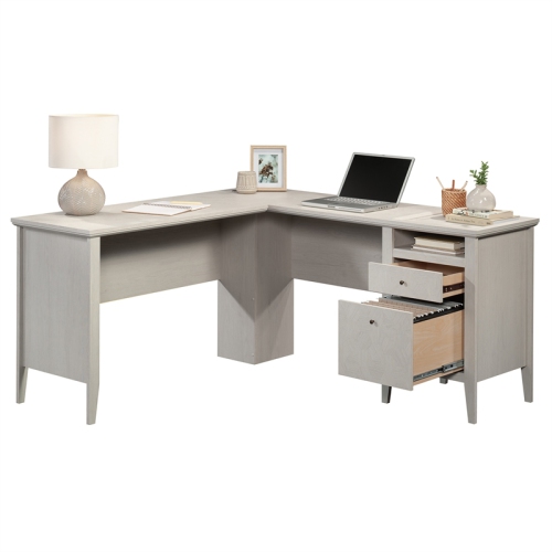 Sauder Larkin Ledge Engineered Wood L-Desk in Glacier Oak Finish