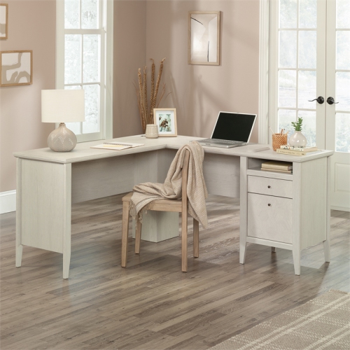 Sauder Larkin Ledge Engineered Wood L-Desk in Glacier Oak Finish