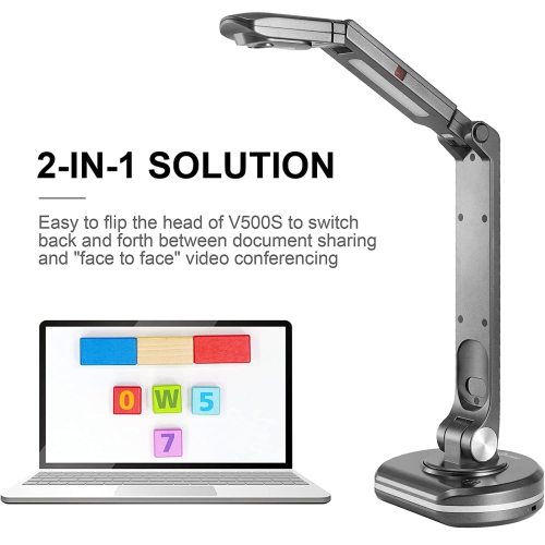 Joyusing V500S USB 8MP Document Camera & Book Scanner Webcam Auto Focus, A3 Scanning Size LED Light, for Live Demo Teaching - Black
