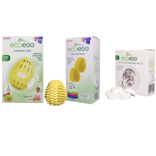 Ecoegg Laundry Egg 210 Washes, Dryer Egg & Ecoegg Detox Tabs 6 pack Fragrance Free Bundle