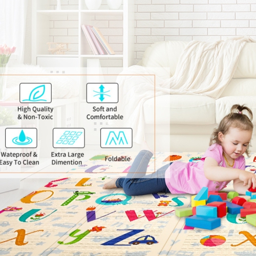 Tapis de jeu pliable en mousse hydrofuge à deux côtés pour bébés et tout-petits