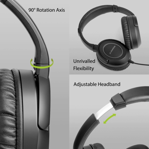 Avantree – Casque supra-auriculaire filaire à commande de volume HF039, modèle noir, long spiralé, superbe qualité sonore