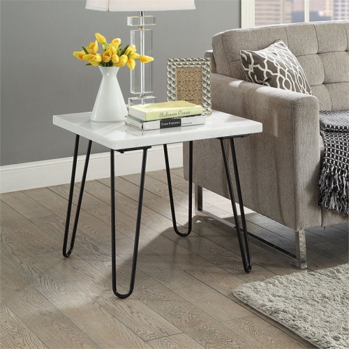 ACME Telestis 22" Square Marble Top End Table in White and Black
