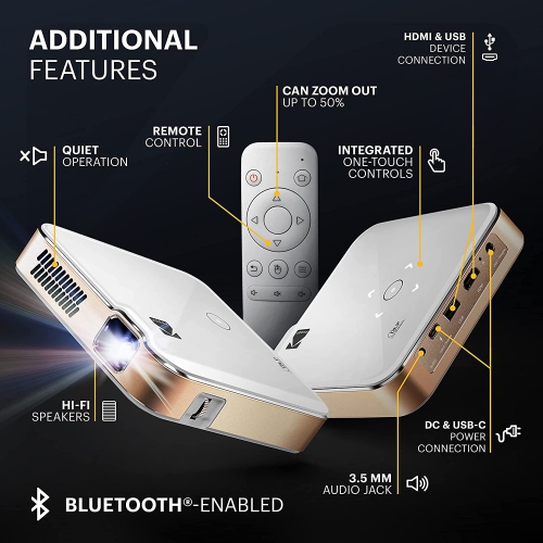 Kodak Luma 400 Mini Pico Projector, Portable HD Projector with Wi-Fi, Bluetooth, HDMI & USB – White