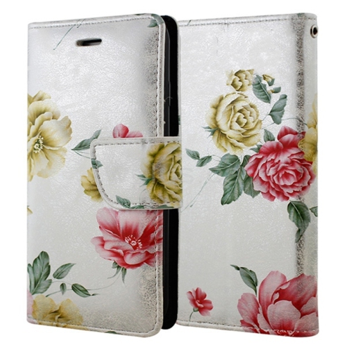 CSMART  [Cs] Samsung Galaxy S23 Ultra Case, Magnetic Leather Folio Wallet Flip Case Cover With Card Slot Flower In Silver