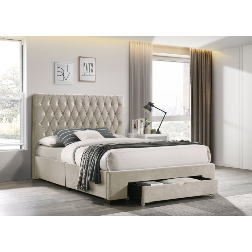 Aerys Susie Storage Platform Bed (Beige Velvet)