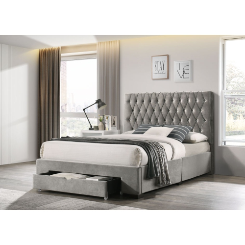 Lit plateforme avec rangement Aerys Susie (velours gris foncé) (norme américaine))