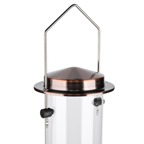 15 Inch Metal Bird Feeder with 4 Feeding Ports, Retro Style Feeder for Outdoors Hanging Rainproof