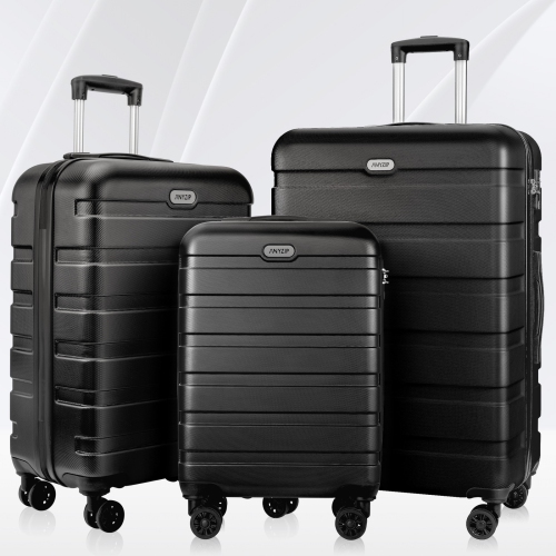 ANYZIP  Luggage Sets Carry On 20 24 28 Inch 3 Piece PC Abs Hardside Lightweight Suitcase In Black