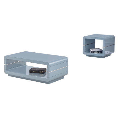 BEST QUALITY  Contemporary 2PC Wood Coffee Table Set In Glossy Light In Gray