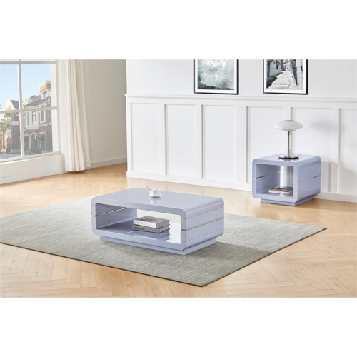 Contemporary 2pc Wood Coffee Table Set in Glossy Light Gray