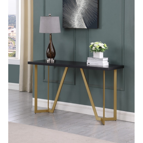 Black Wood Console Table with Gold Painted Legs