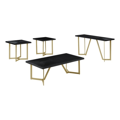 BEST QUALITY 4PC Black Wood Coffee Table Set With Gold Painted Legs