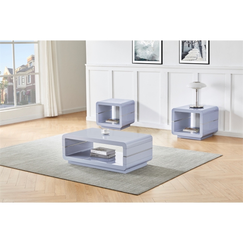 Contemporary 3pc Wood Coffee Table Set in Glossy Light Gray