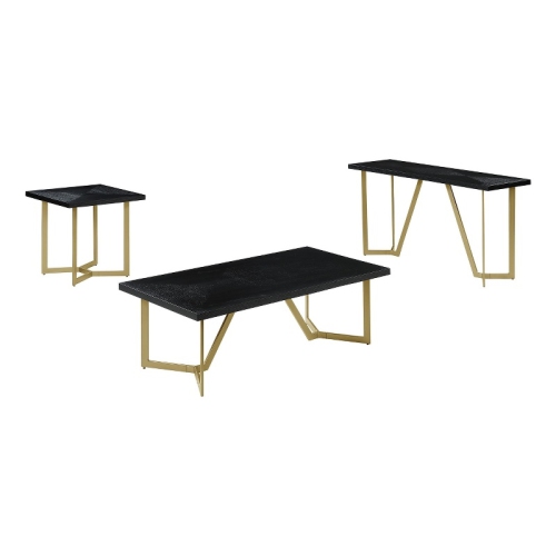 BEST QUALITY 3PC Black Wood Coffee Table Set With Gold Painted Legs