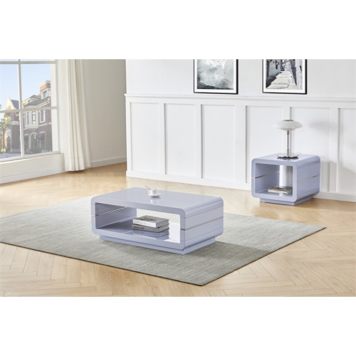 Modern Wood Coffee Table with Glossy Light Gray Finish