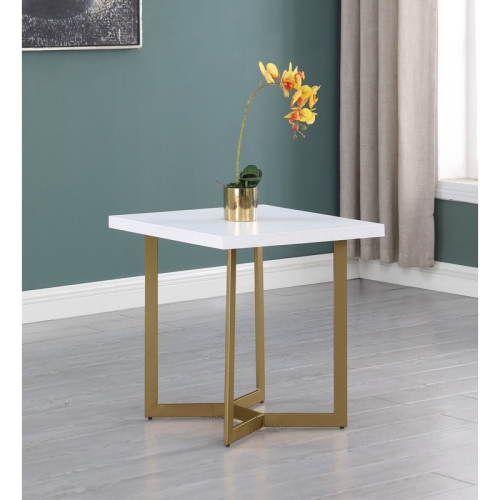 White Wood Sofa End Table with Gold Painted Legs