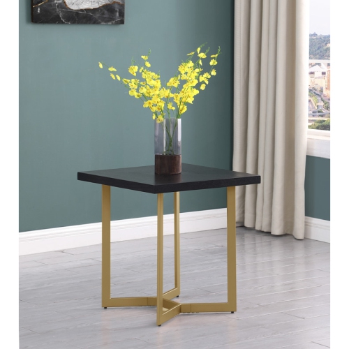 Black Wood Sofa End Table with Gold Painted Legs