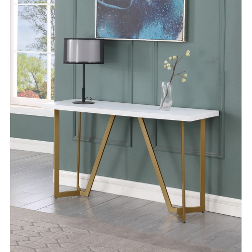 White Wood Console Table with Gold Painted Legs