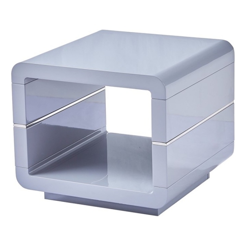 Contemporary Wood End Table with Glossy Light Gray Lacquer Finish