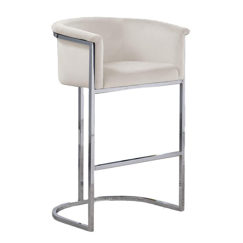BEST QUALITY  Cream Velvet Counterheight Chair (Single) With Metal Chrome Base In Silver