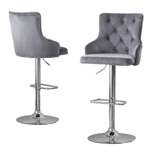 BEST QUALITY  Adjustable Bar Stools With Dark Velvet And Tufted Seats (Set Of 2) In Gray