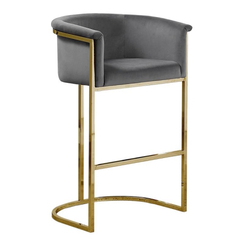 BEST QUALITY  Dark Velvet Counterheight Chair (Single) With Gold Metal Chrome Base In Gray