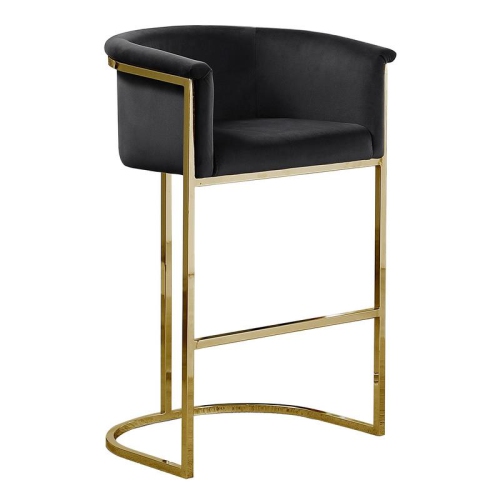 BEST QUALITY  Velvet Counterheight Chair (Single) With Gold Metal Chrome Base In Black
