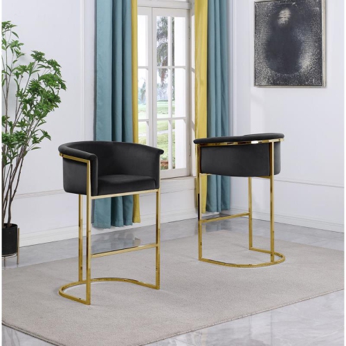Black Velvet Counterheight Chair with Gold Metal Chrome Base