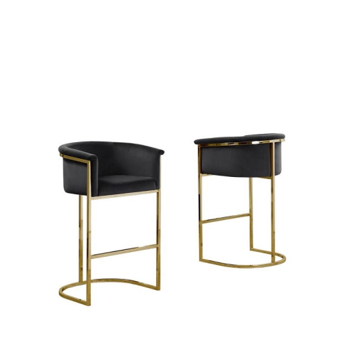 Black Velvet Counterheight Chair with Gold Metal Chrome Base