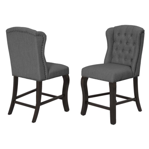 BEST QUALITY  Cappuccino Wood Counterheight Dining Chairs Upholstered In Linen (Set Of 2) In Gray