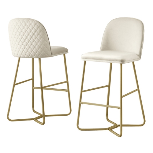 BEST QUALITY Quilted Back Barstools 29" Set Of 2 In Cream Velvet And Gold Base