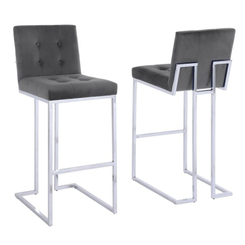 BEST QUALITY Barstools With Tufted Seats In Dark Gray Velvet And Chrome Legs (Set Of 2)