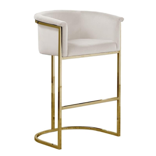 Cream Velvet Counterheight Chair with Gold Metal Chrome Base