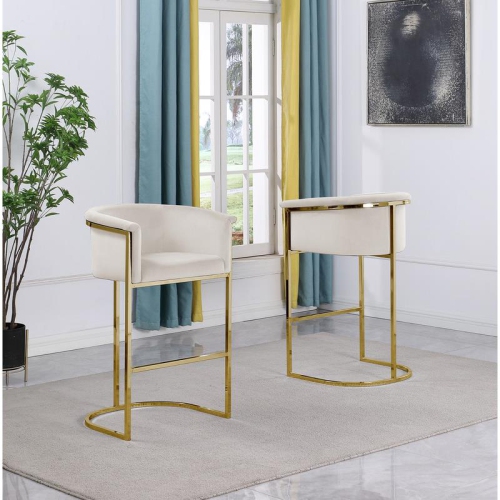 Cream Velvet Counterheight Chair with Gold Metal Chrome Base