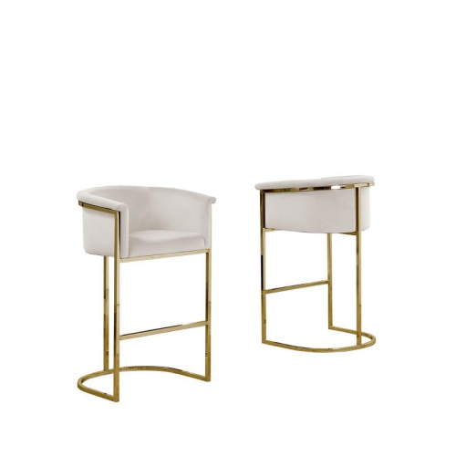 Cream Velvet Counterheight Chair with Gold Metal Chrome Base