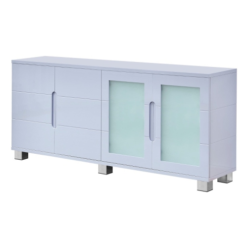 BEST QUALITY  High Gloss Light 4 Door Wood Cabinet Server With Frosted Glass Doors In Gray
