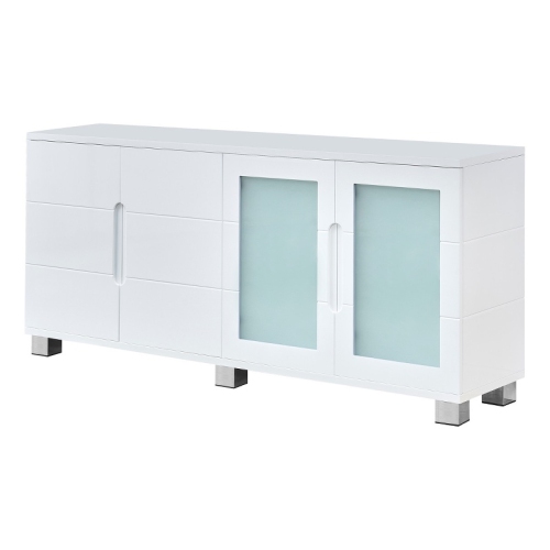 BEST QUALITY  High Gloss 4 Door Wood Cabinet Server With Frosted Glass Doors In White