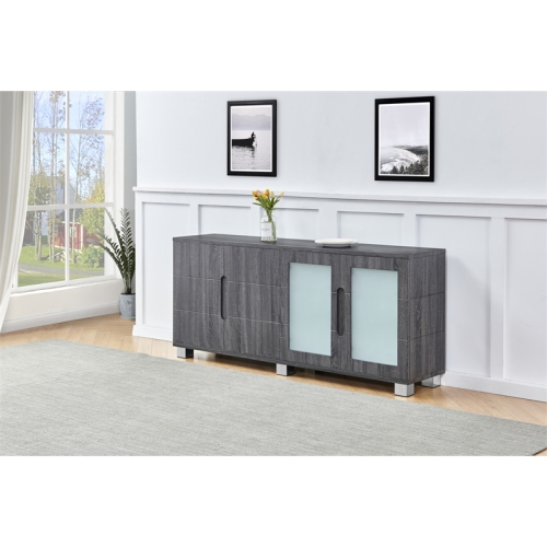 Walnut Wrapped 4 Door Wood Cabinet Server with Frosted Glass Doors