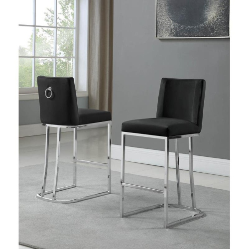 Velvet Counter Height Chairs in Black Velvet and Silver Chrome