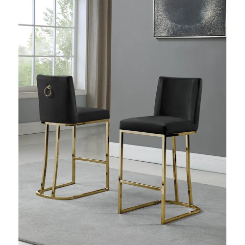 Velvet Counter Height Chairs in Black Velvet and Gold Chrome