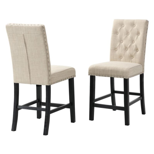 BEST QUALITY  Upholstered Linen Fabric Counterheight Chairs (Set Of 2) In Beige