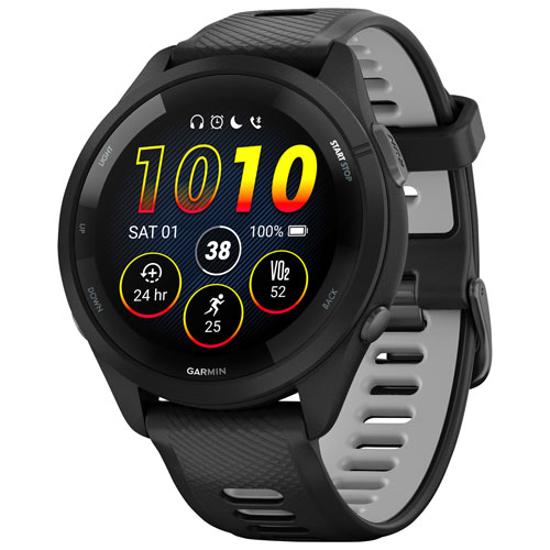 Garmin Forerunner 265 46mm Bluetooth Running Smartwatch Black Powder Grey Best Buy Canada