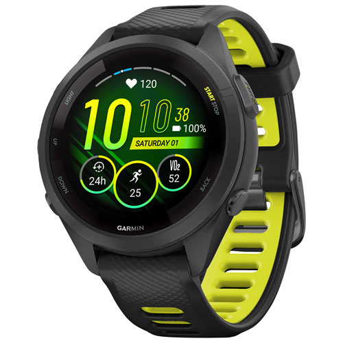 Montre intelligente Bluetooth de 42 mm Forerunner 265S de Garmin pour la course - Noir/Jaune vif