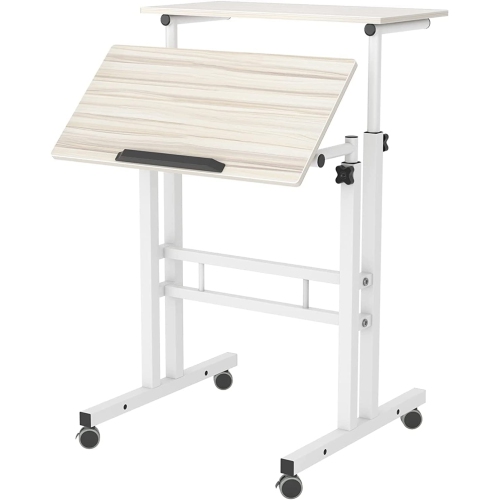 BOOST INDUSTRIES  Fs-Od24 Compact Mobile Ergonomic 23.6" Wide Height Adjustable Office Desk With Locking Wheels (White/maple)