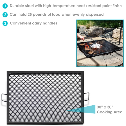 Barbecue de cuisson à feu carré avec poignées en acier 30 po X-Marks de Sunnydaze