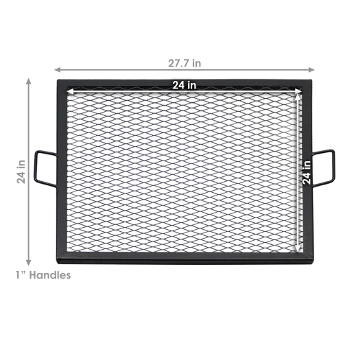 Sunnydaze 24 in Square Steel X-Marks Fire Pit Cooking Grill with Handles