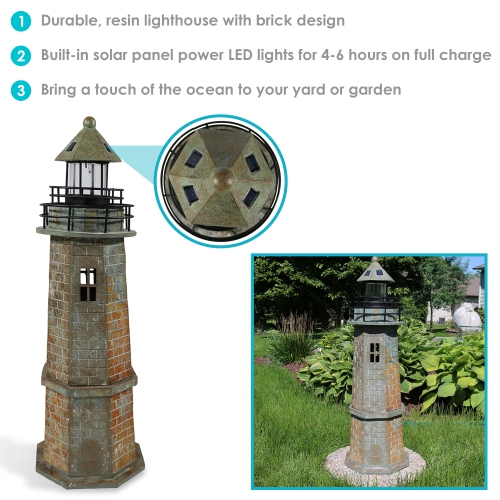 Sunnydaze 35 in Resin and Stone Solar LED Lighthouse Nautical Statue